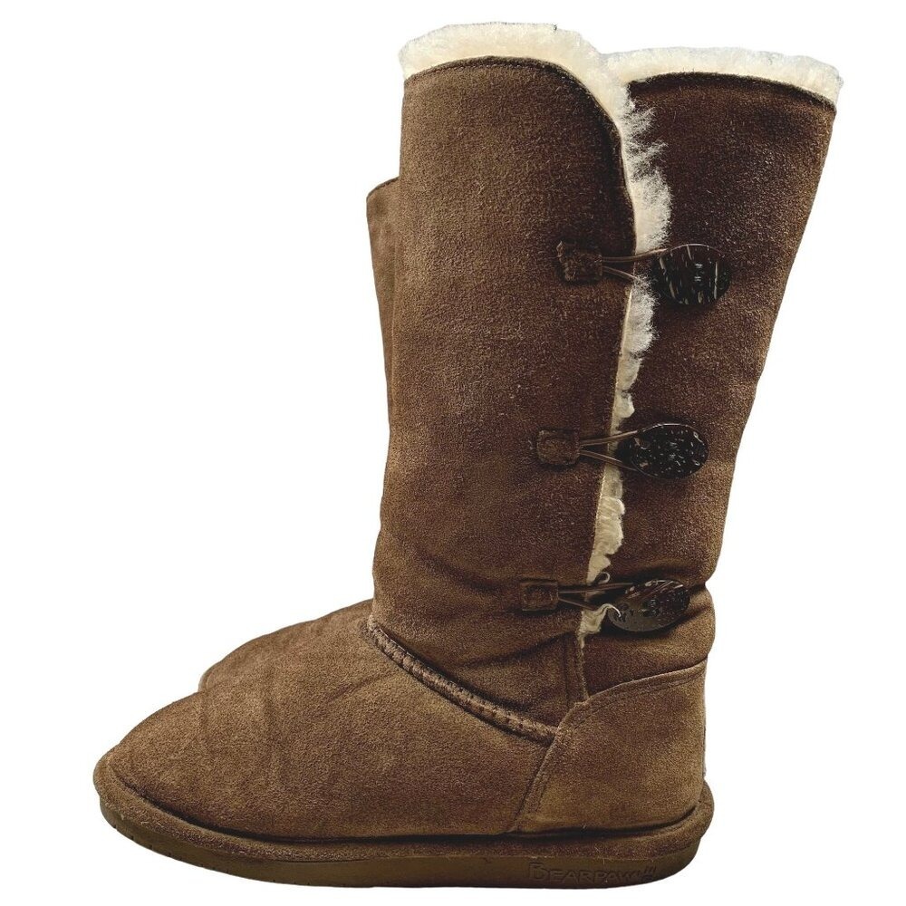 Bearpaw Lauren Boots Womens 10 Brown Cow Suede Sheepskin Wool Lined Cold Weather